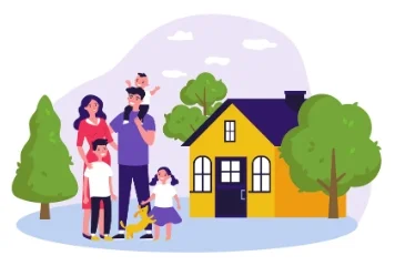 Family in front of their home